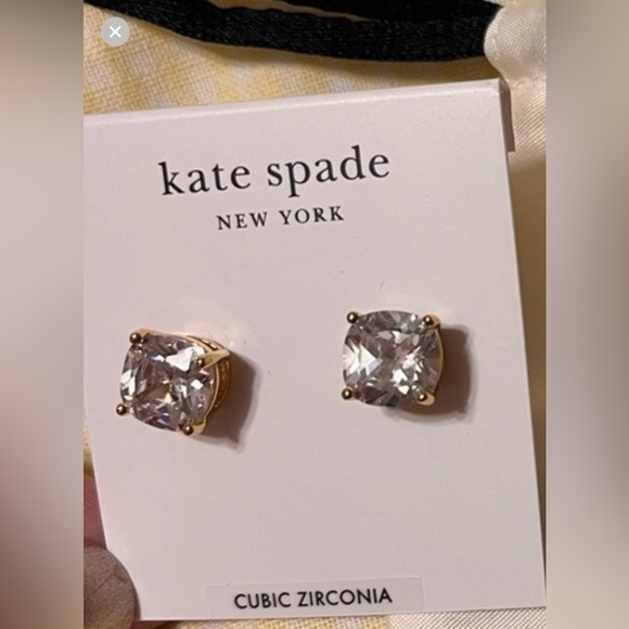 kate spade Jewelry - Kate Spade Cubic Zirconia Studs in Gold w/ Heart Backs